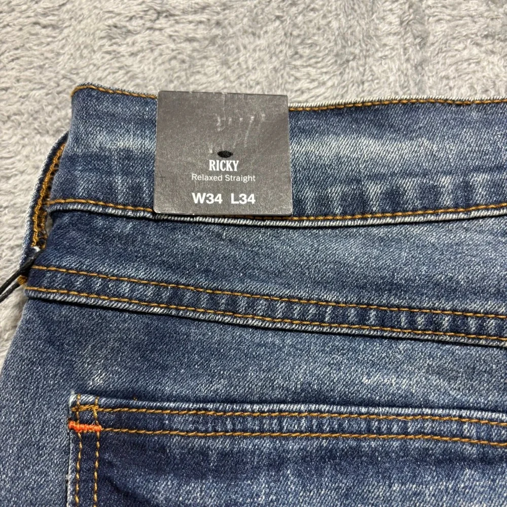 True Religion Ricky Mens 34x34 Blue Relaxed Straight Jeans Flap Pocket Denim Y2K